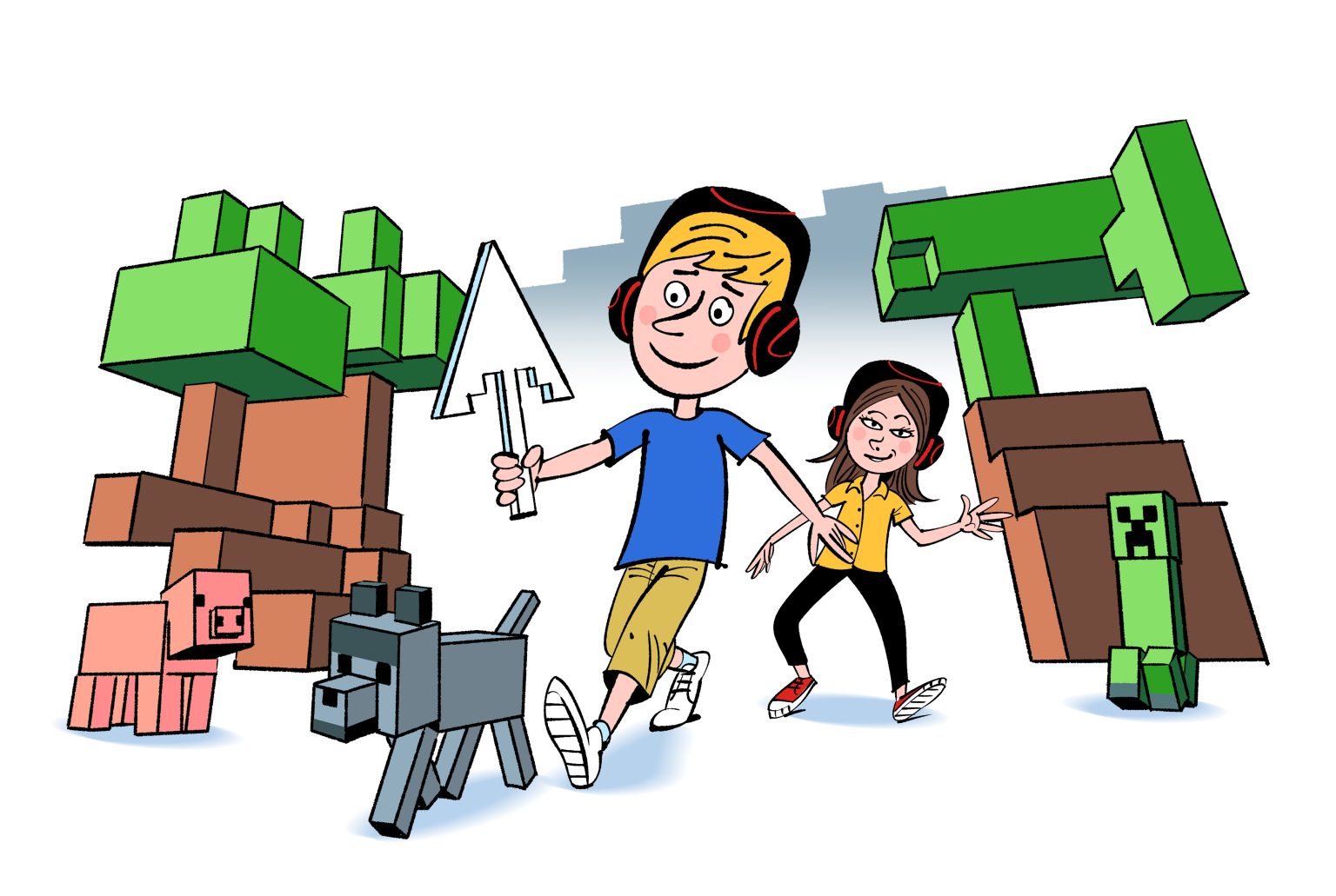 Ilustrace letního anglického kempu s tématem Minecraft